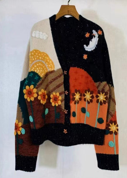 Colorblock V Neck Patchwork Cozy Knit Top Fall