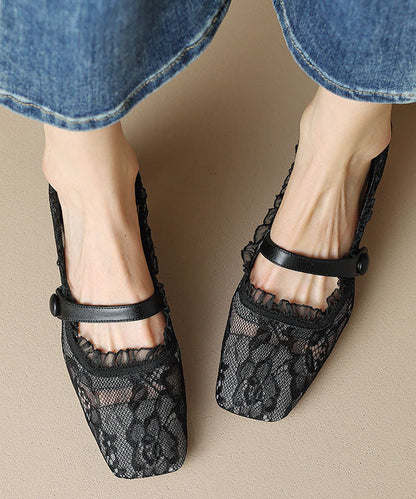 New Mesh Lace Hollow Out Chunky Heel Penny Loafers