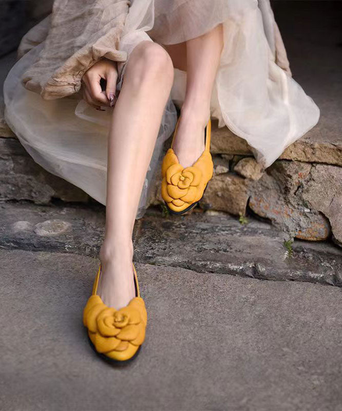 Yellow Cowhide Leather Splicing Flat Feet Shoes