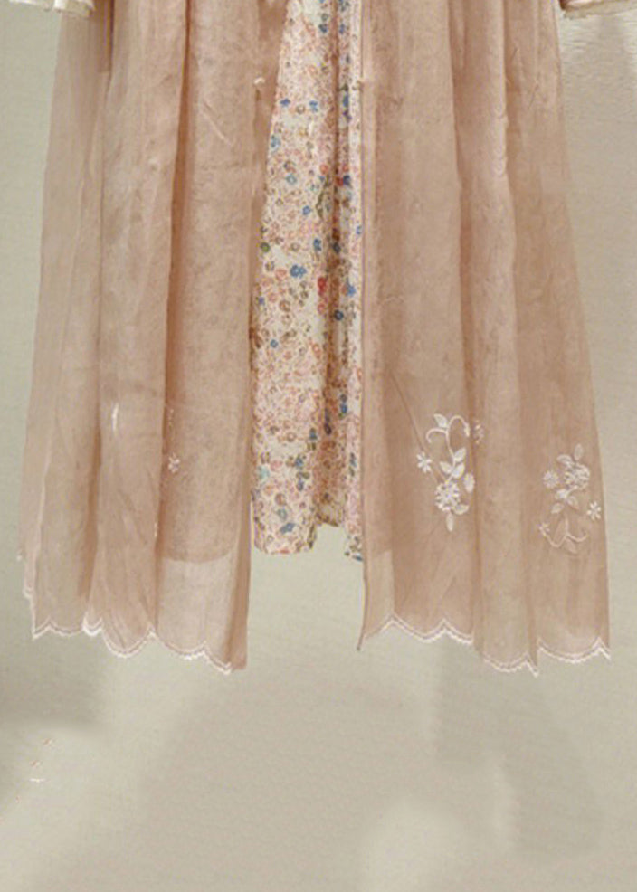 Pink Ruffled Button Print Cotton Two Pieces Set Dress Spring