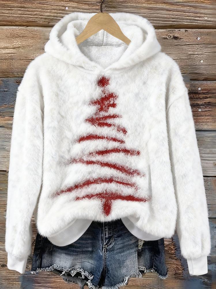Comstylish Vintage Christmas Tree Art Flannel Fleece Hoodie