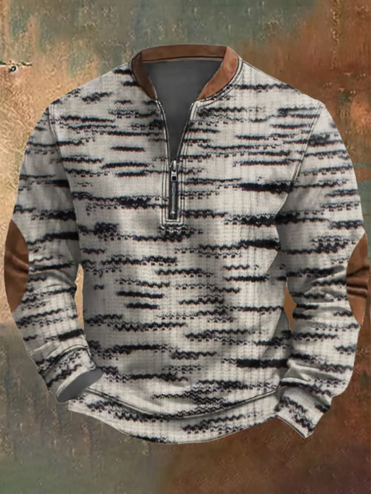 Men's Retro Print Casual Zipper Sweatshirt elevenforest