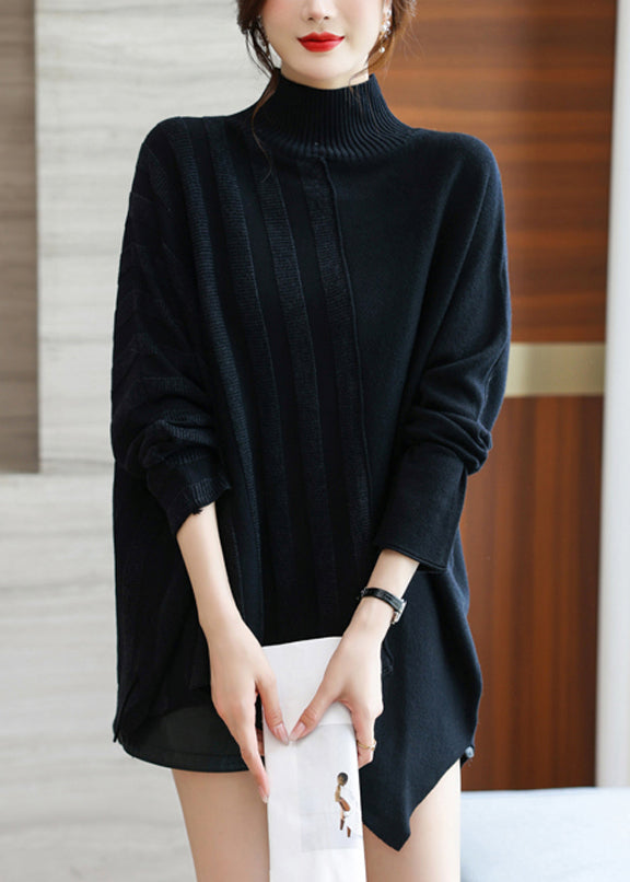 Coffee Half Turtleneck Asymmetrical Knit Sweaters Spring