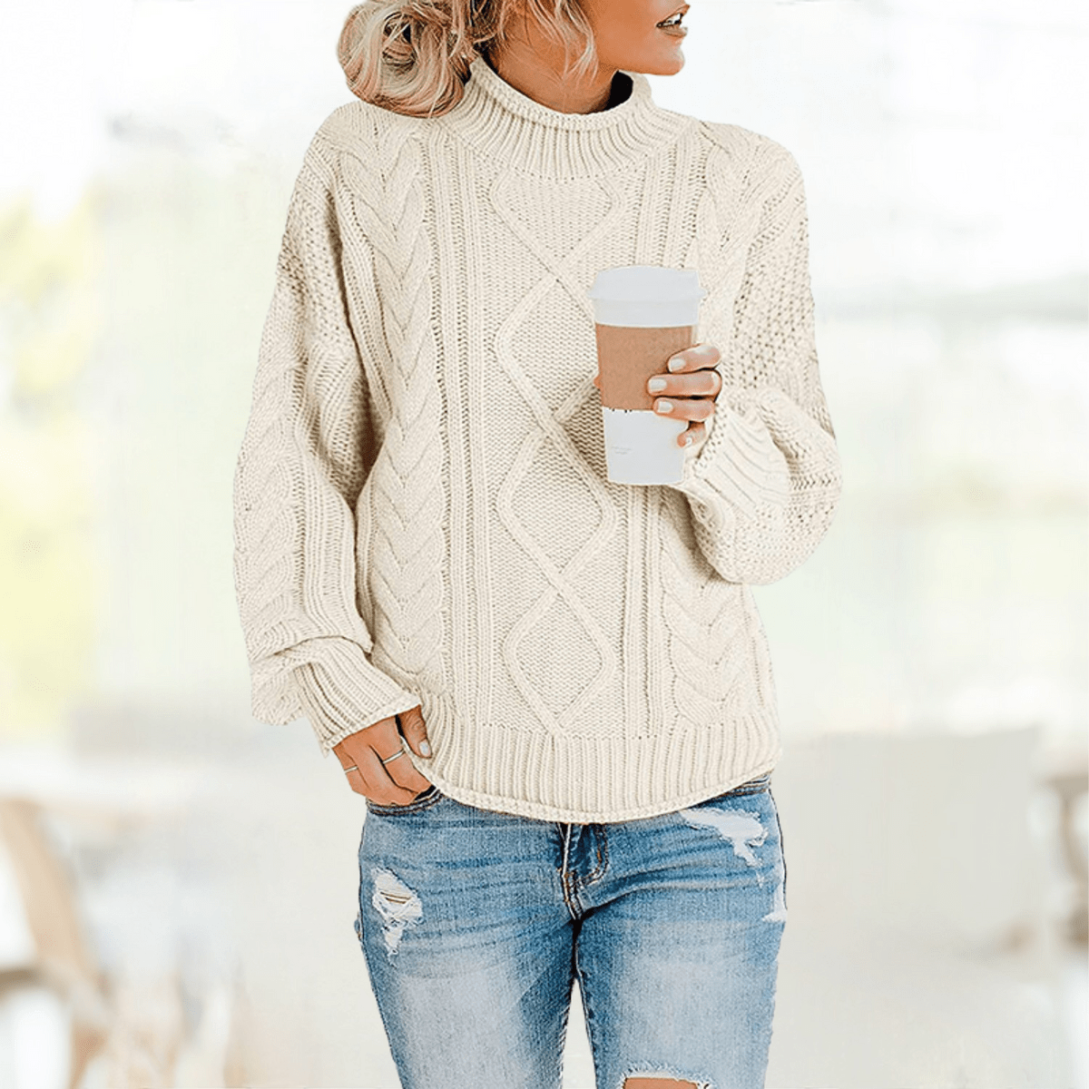 JO | Beige Stylish turtleneck sweater