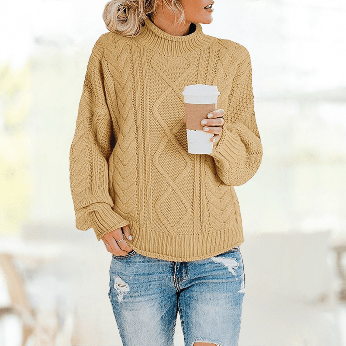 JO | Yellow fashionable turtleneck sweater