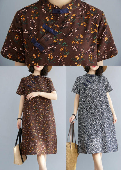 Fitted Blue Print Cotton Side Open Summer Long Dresses