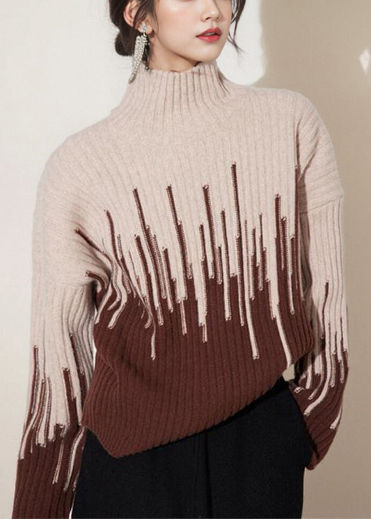 Beige Turtleneck Thick Knit Sweater Winter