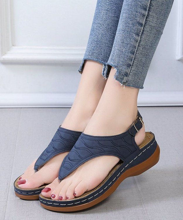 Faux Leather Peep Toe Buckle Strap Splicing Blue Platform Sandals