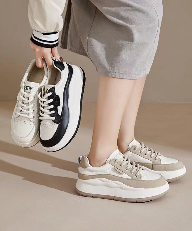 White Splicing Lace Up Platform High Wedge Heels Shoes