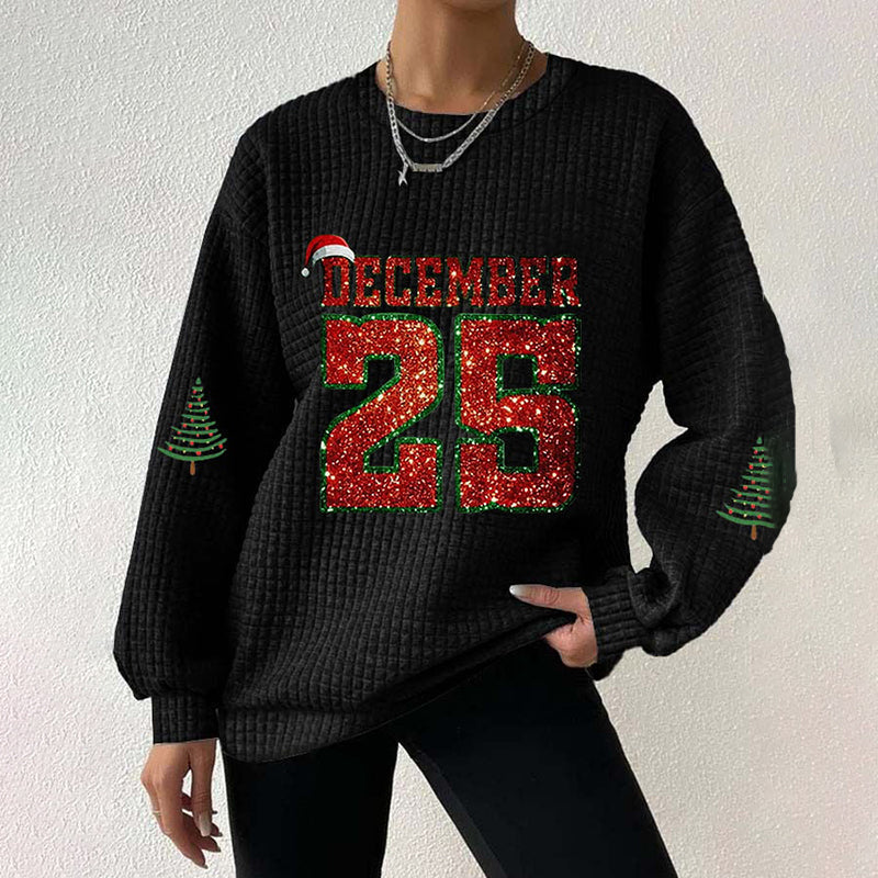 Comstylish Women's Christmas Graphic 25 December Casual Waffle Sweatshirt