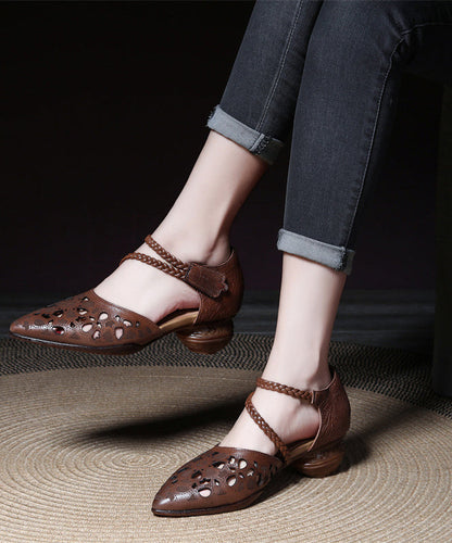 Coffee Hollow Out Buckle Strap Chunky Sandals