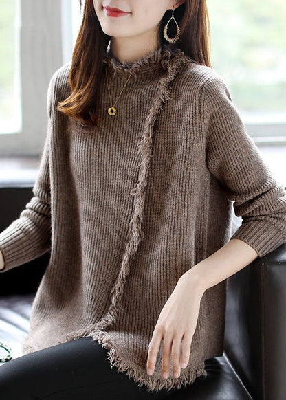 Chocolate Retro Asymmetrical Design Fall Knitted Sweaters