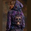 Comstylish Day Of The Dead Sugar Skull Roses Fiber Art Beaded Dyed Hoodie