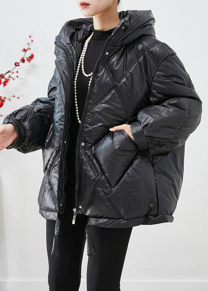 Black Oversized Drawstring Fine Cotton Filled Witner Jacket