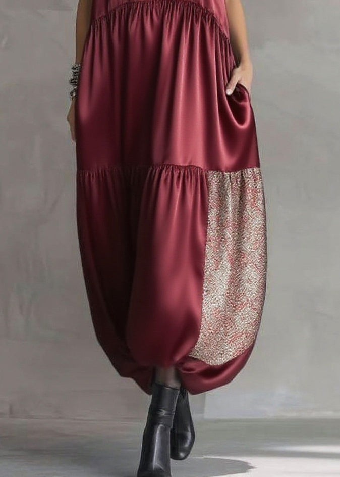 Mulberry Sequins Patchwork Silk Long Dress Sleeveless