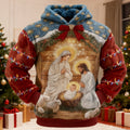 Comstylish Men's Retro Christmas Nativity Pattern Flannel Hoodie