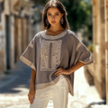 Vintage Greek Key Crew Neck Linen Blend T-shirt artswardrobe