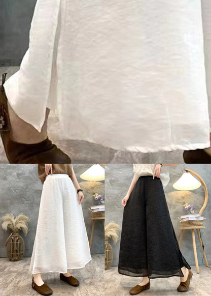 Black Linen Summer Wide Leg Pants High Waist