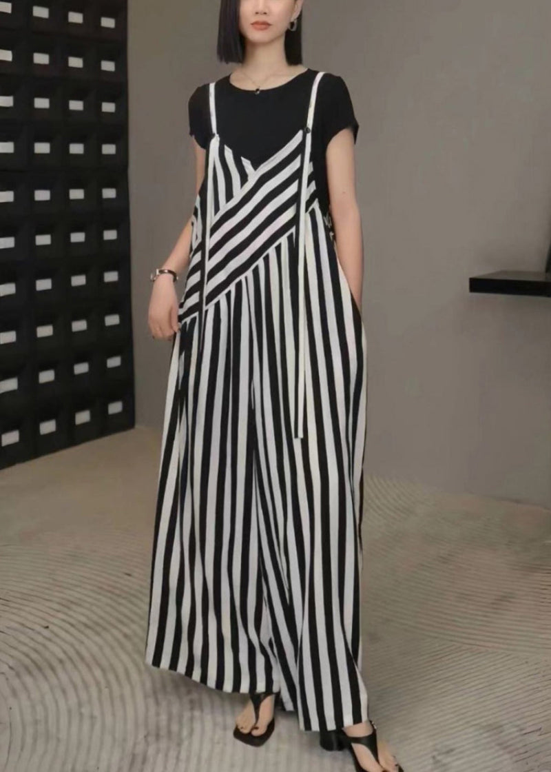 Black White Striped Oversized Wide Leg Pants Jumpsuits Spring