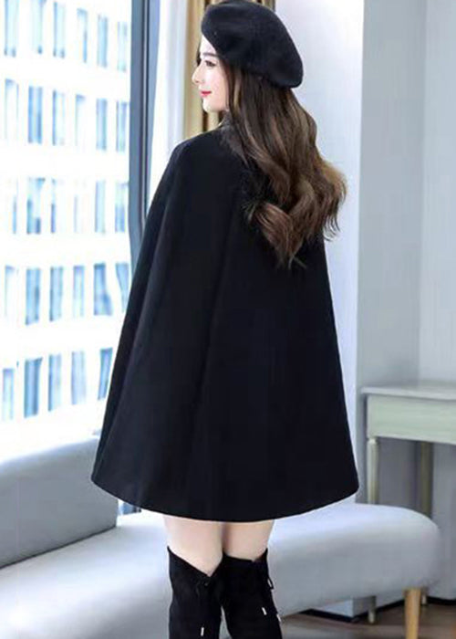 Black Rivet Button Thick Woolen Cape Coat Sleeveless