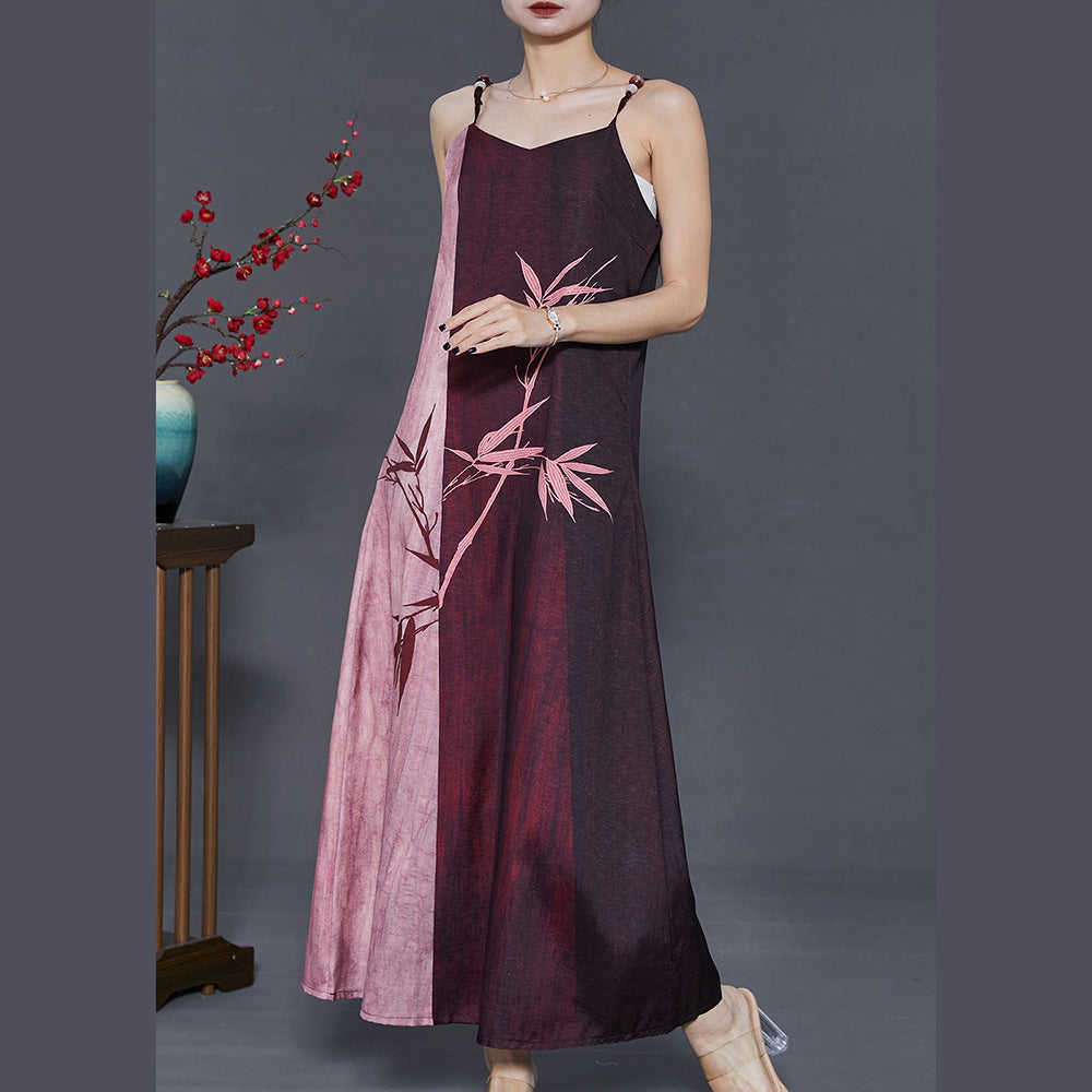 Art Mulberry Bamboo Patchwork Cotton Spaghetti Strap Dress Summer