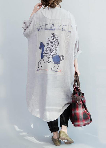 Grey Peter Pan Collar Cotton Summer Vacation Dresses