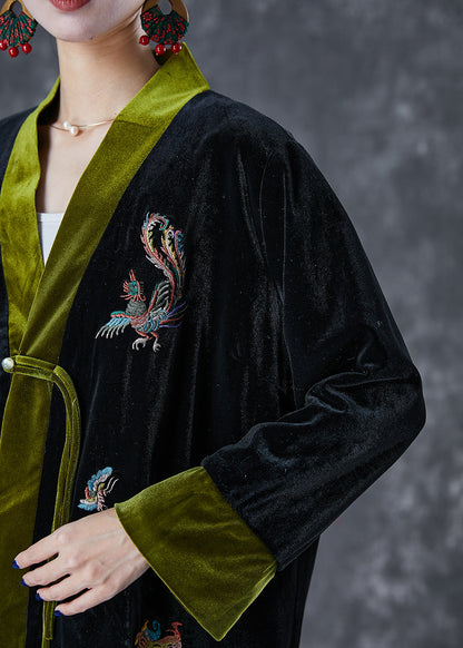 Blackish Green Embroideried Patchwork Silk Velour Two Pieces Set Fall