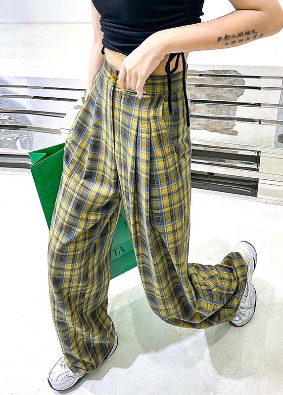 Purple Plaid High Waist Wide Leg Pants Summer