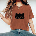 Comstylish Abstract Creative Cute Black Cat Art Print T-shirt