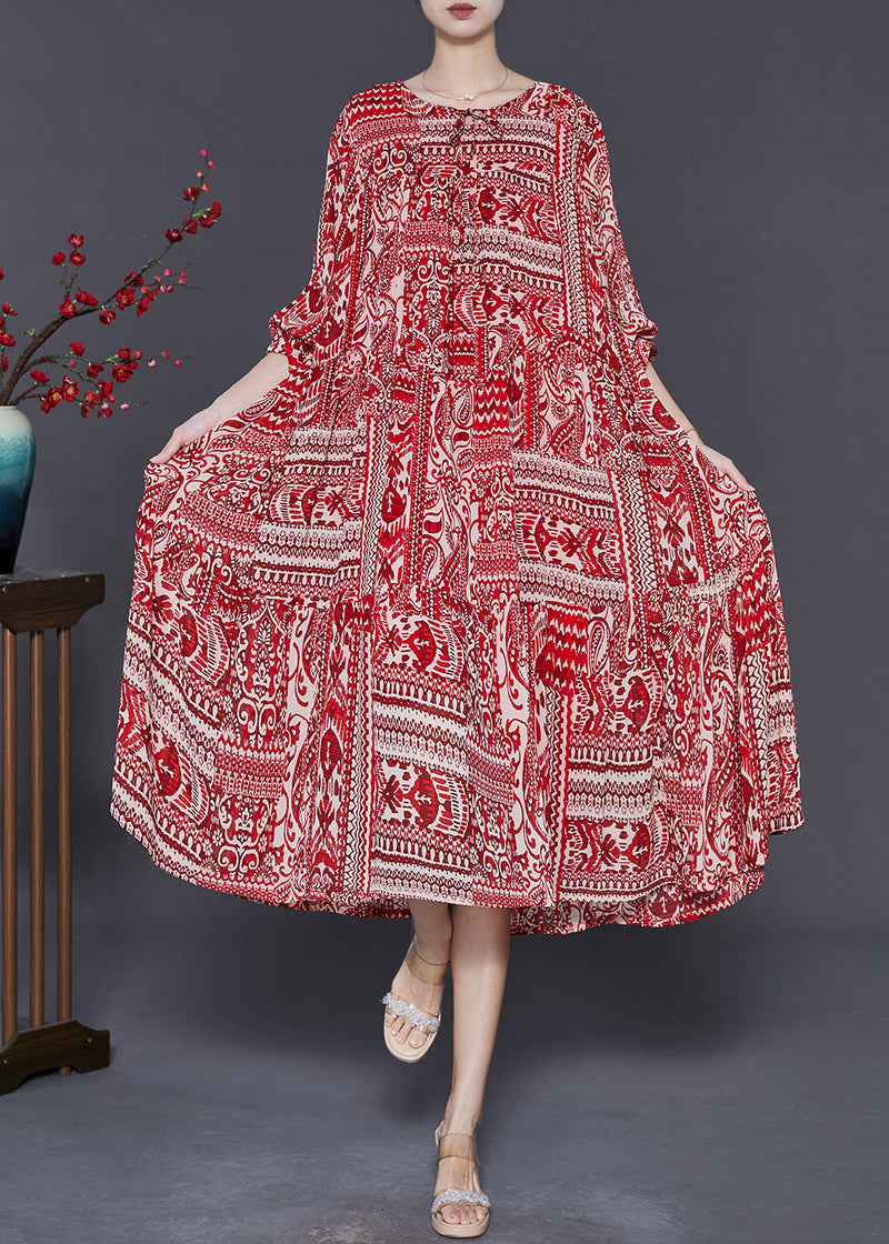 Red Oversized Print Chiffon Robe Dresses Fall