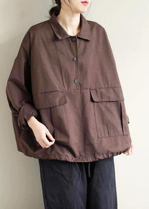 Lapel Patchwork Spring Shirts Pattern Chocolate Shirt