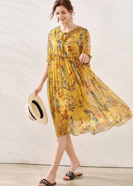 Yellow Print Hooded Patchwork Summer Chiffon Summer Dresses