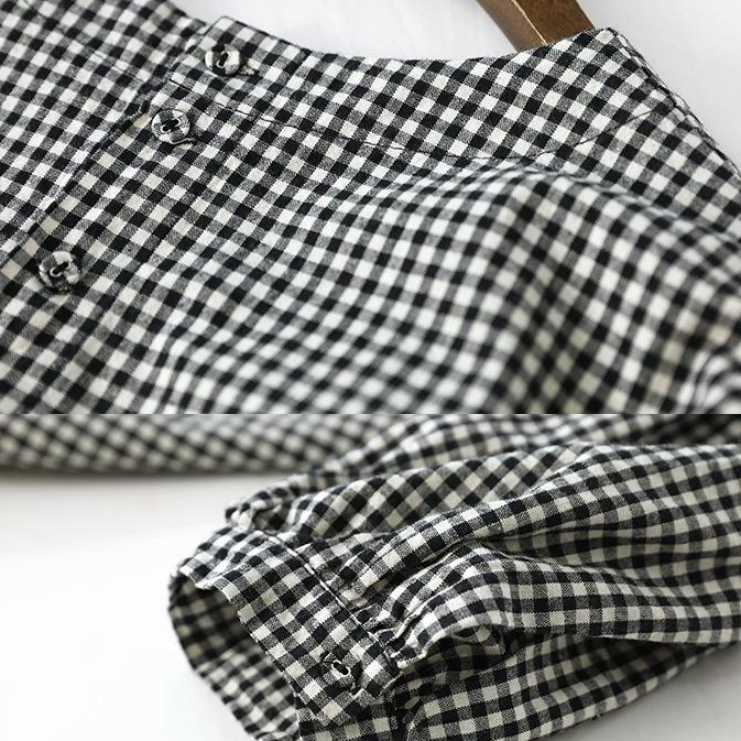 French Plaid Cotton Fine Sewing Asymmetric Clothing Blouse