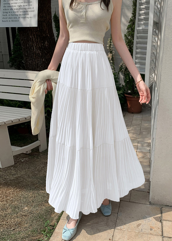 Black Wrinkled Elastic Waist Chiffon Skirt Summer