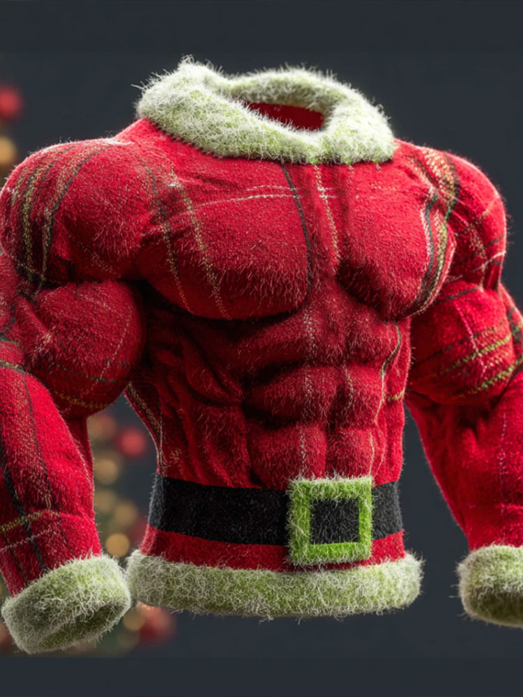 Comstylish Christmas Men's Simulated Muscle Lines Design Flannel Sweatshirt