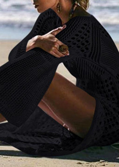 Black Knitting Cotton Hollow Out Summer Dresses
