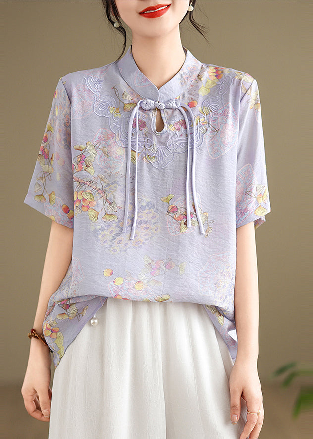 Yellow Tasseled Print Linen Blouses Summer
