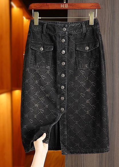 Blue Print Patchwork High Waist Denim a Line Skirt Summer