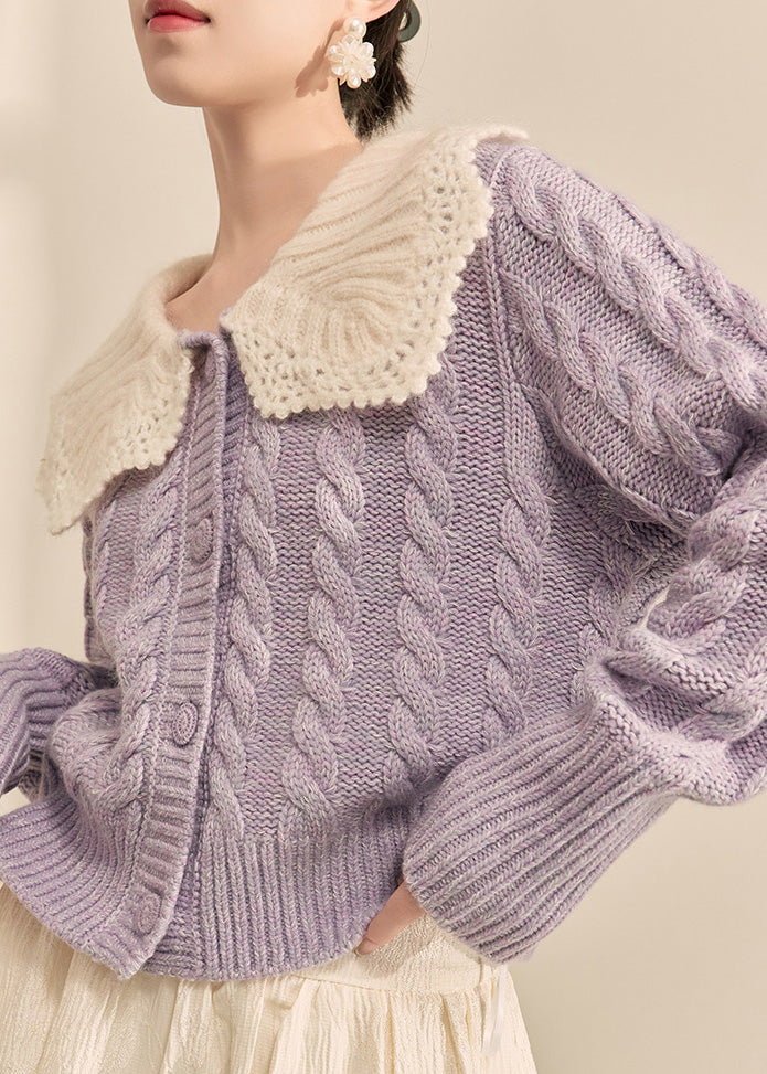 Purple Peter Pan Collar Button Knit Cardigan Fall
