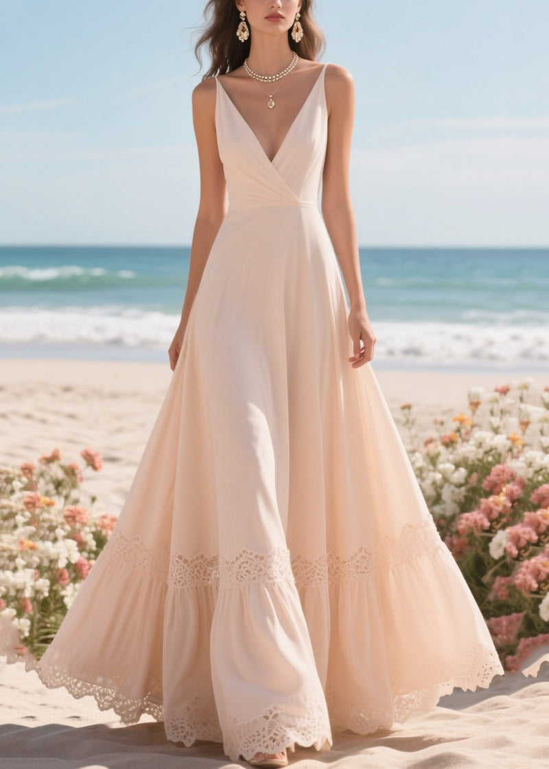 Apricot Exra Large Hem Patchwork Lace Holiday Dress Summer