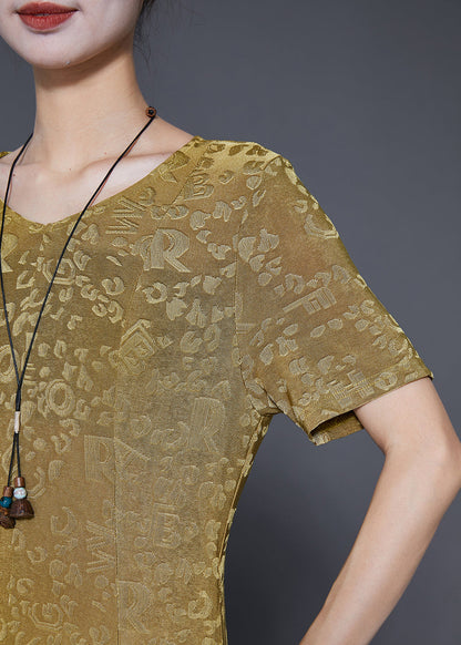 Grass Green Jacquard Silk a Line Dresses Slim Fit Summer