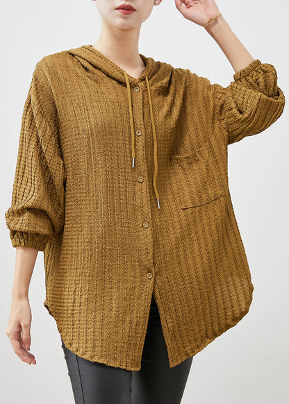 Yellow Hooded Cotton Blouses Spring