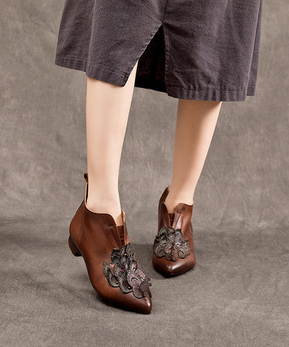 Original Design Style Coffee Pointed Chunky Boots