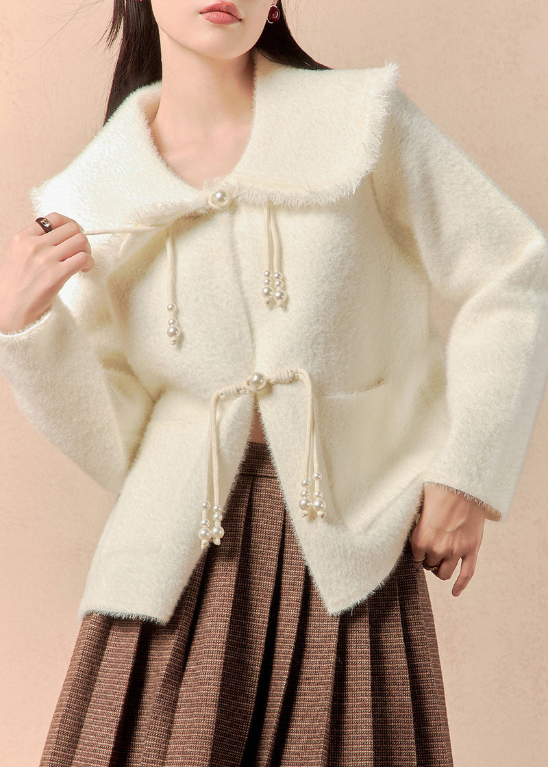 White Button Pockets Mink Velvet Coats Winter
