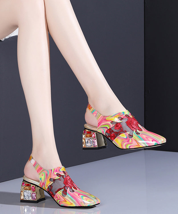 Red Buckle Strap Breathable Mesh Splicing Chunky High Heels