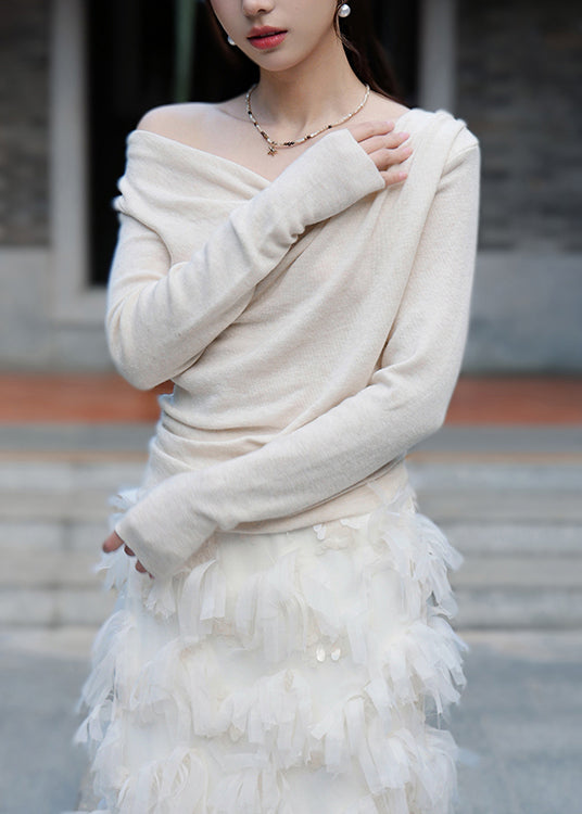 Apricot Asymmetrical Cotton Knit Blouse Spring