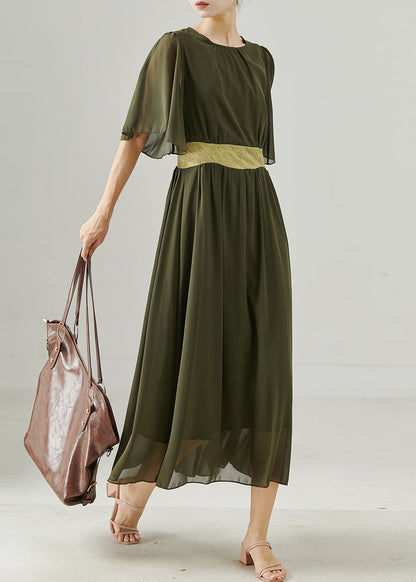 Army Green Exra Large Hem Draping Chiffon Long Dress Summer