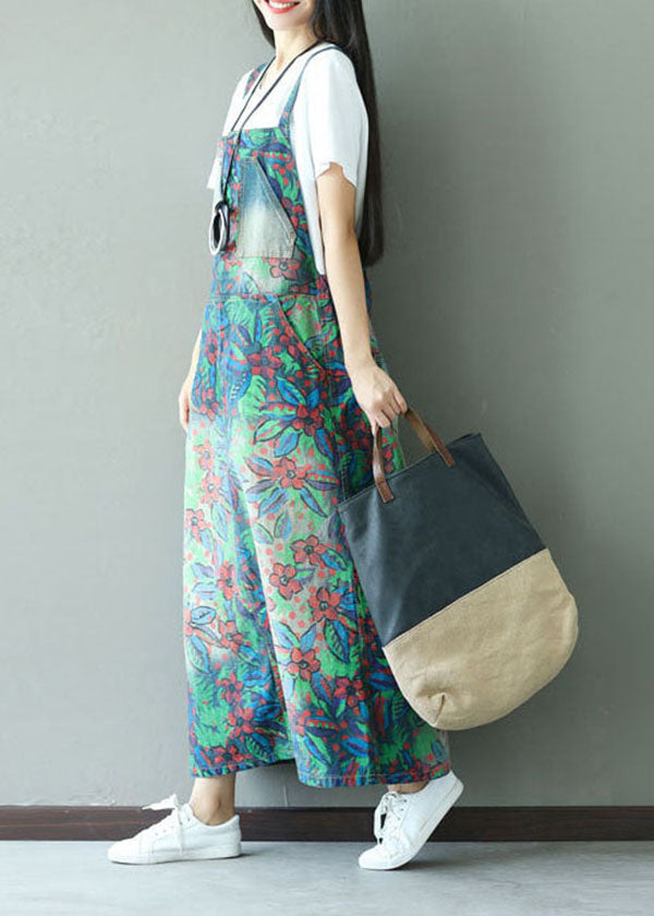 Green Patchwork Pockets Print Elastic Waist Dress Spring