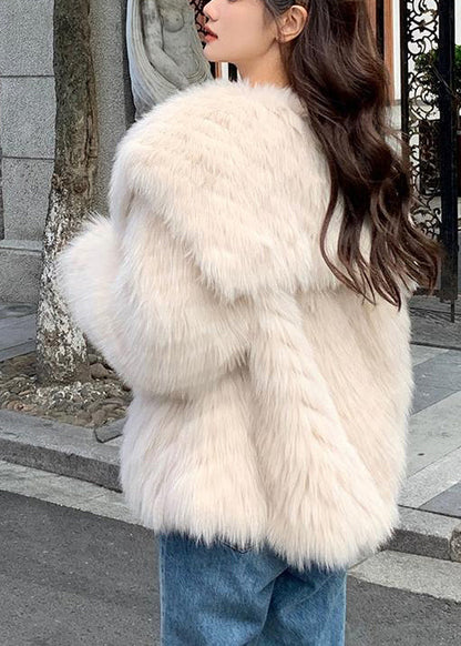 Stylish Apricot Peter Pan Collar Leather and Fur Coats Spring