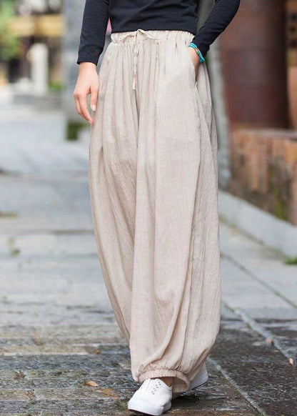 Linen Pockets Cotton Pants Elastic Waist Cinched Summer